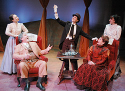 Mara Sidmore, Mark Peckham, Donna Sorbello, Annette Miller, and Darcy Fowler in The Cherry Orchard, playing at the Central Square Theater through February 1, 2009.
Photo credit: Kippy Goldfarb/Carolle Photography
